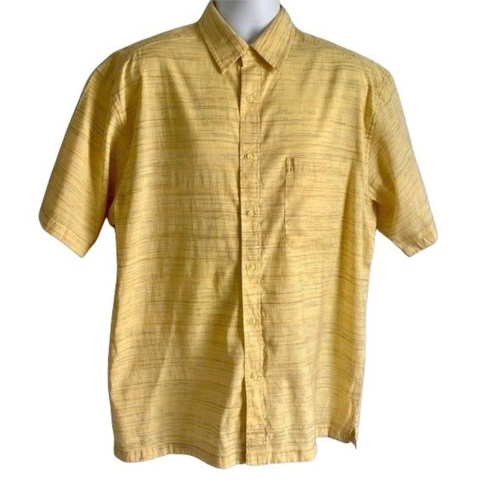 Faded Glory Short Sleeve Button Down Shirt Yellow Mens Large
